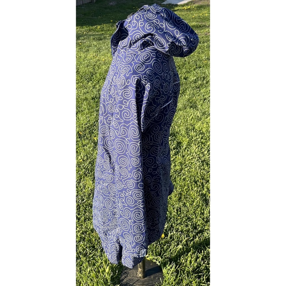 AGU Jacket Womens XL Blue Hooded Windbreaker Raincoat Reflective Print‎ Cycling - Picture 5 of 14